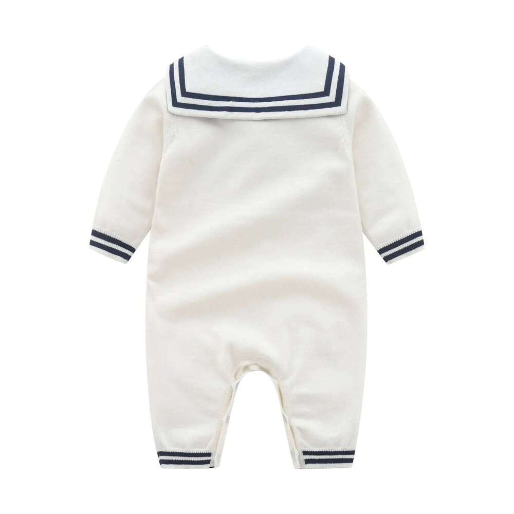 Fashion Baby Boys Sailor Rompers Autumn White Long Sleeve Newborn Infant Cotton Knitted Jumpsuits Outfits Winter Toddler Clothes 26H0224