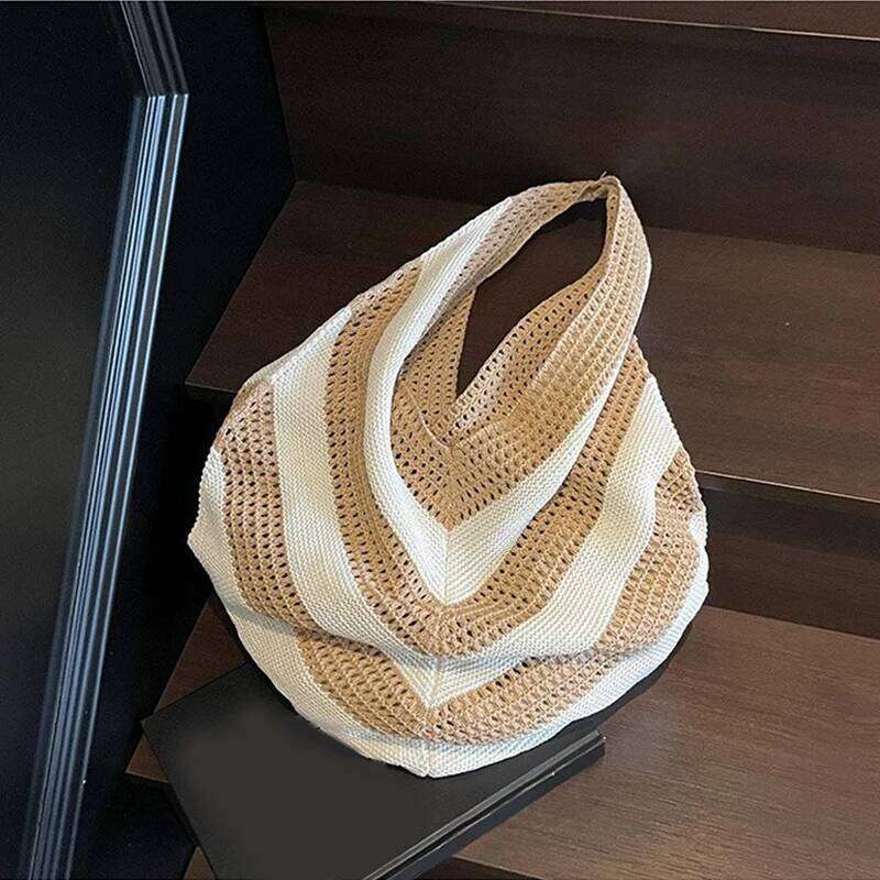 Women Crochet Tote Hollow out Beach Large Capacity Fashion Knitted Simple Shopping Bag for Travel Vacation Z260224