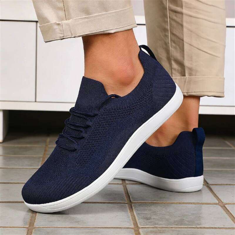 Wide Barefoot for Men Lightweight Breathable Mesh Lace Up Casual Walking Shoes Plus Size Couple Outdoor Sneakers