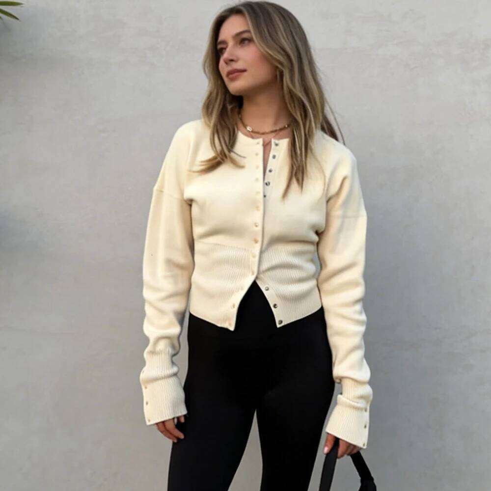 Tuularose Women's Spring Cardigan Round Neck Button Casual Solid Knit Fashion Street High Waist Short Top Sweater Female 26L0224