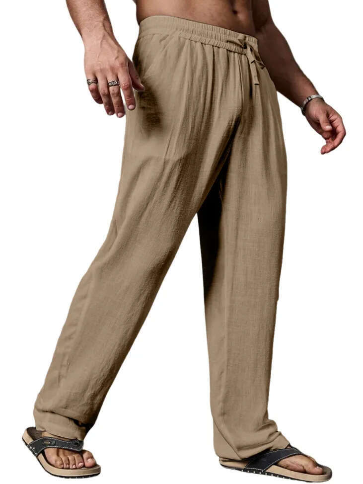 New European and American cross-border Amazon summer breathable cotton-linen men's loose casual sports straight-leg pants