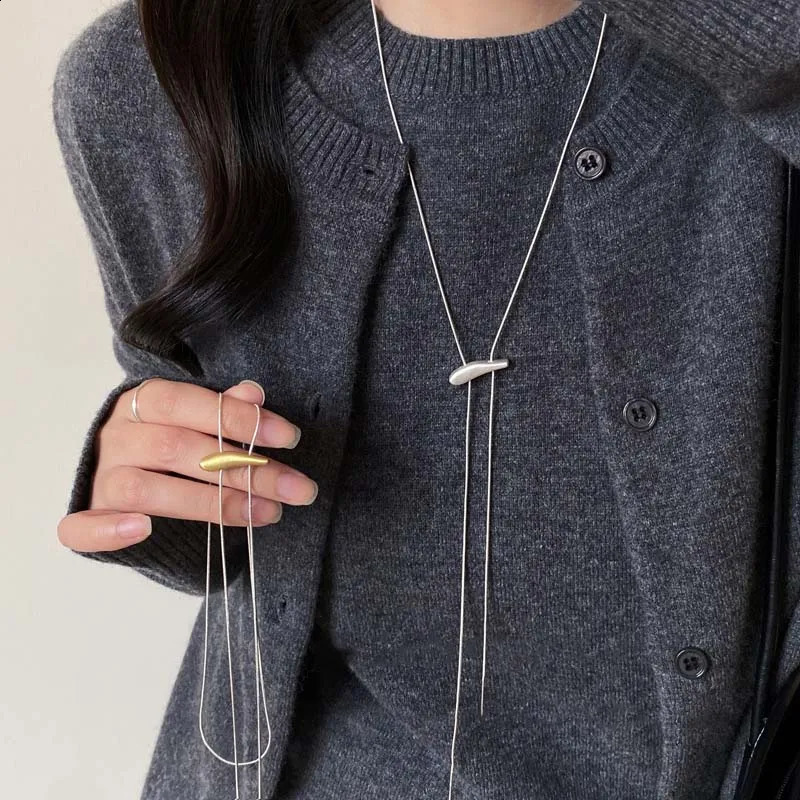 Minimalist Silver Color Matte Snake Bone Chain Necklace for Women Fashion Adjustable Long Sweater Chain Neck Jewelry 260208