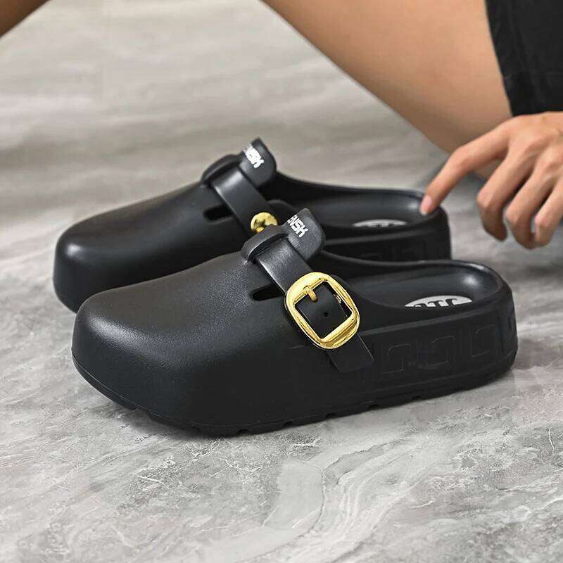 Round Toe Thick Soled Waterproof Anti Slip Rain Shoes for Women Summer Fashion Outerwear Sneakers Lazy Buns Half Slippe Sandals