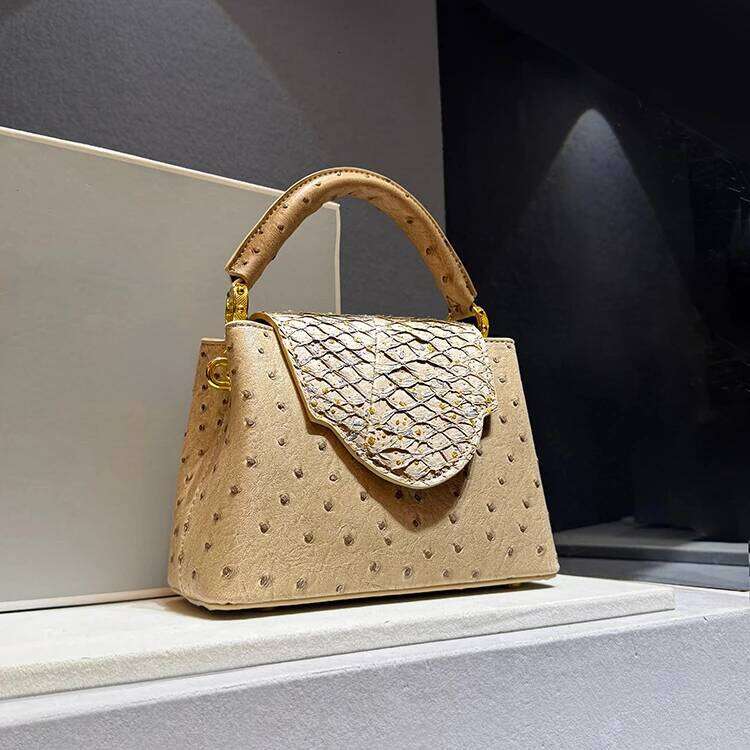 Luxury Designer Brand New High Quality Leather Handbag For Women Fashion Ostrich Print Single Shoulder Crossbody Bag Hot Sale