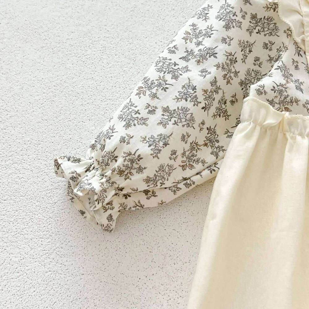 autumn Newborn Infant Girls Flower Romper Muslin Fake two pieces lapel Rompers Kids Onepiece Fashion Baby Clothing 26H0224