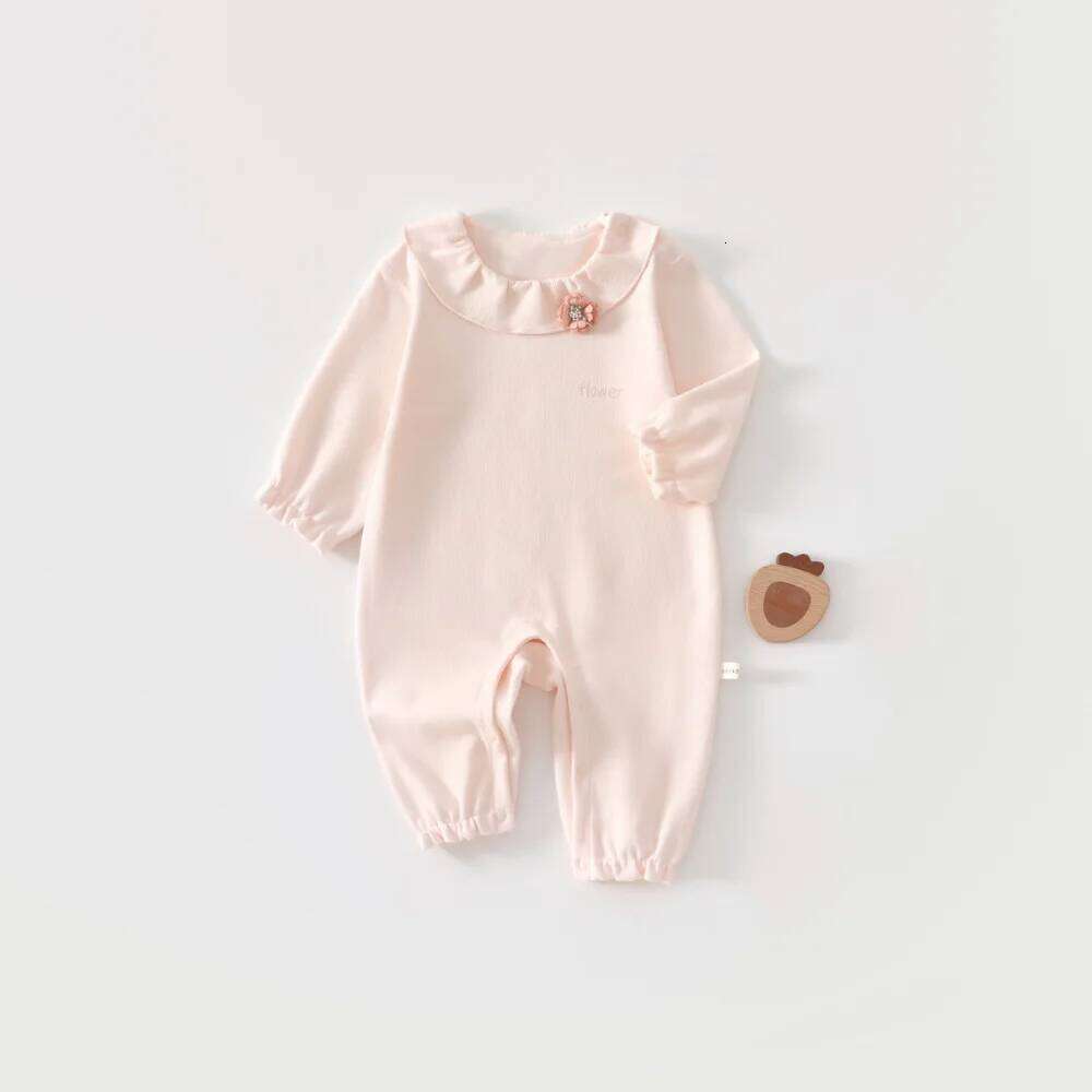 Newborn Baby Romper with Ruffle Collar Lace Trim, Infant Spring and Autumn Jumpsuit 26H0224