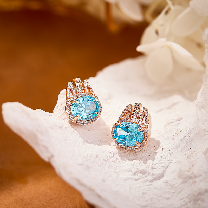 Earrings, EarringsSimulated Aquamarine Earrings, Gold-Plated Silver Studs Earrings,, Light Luxury Women's Everyday Commuter Earrings