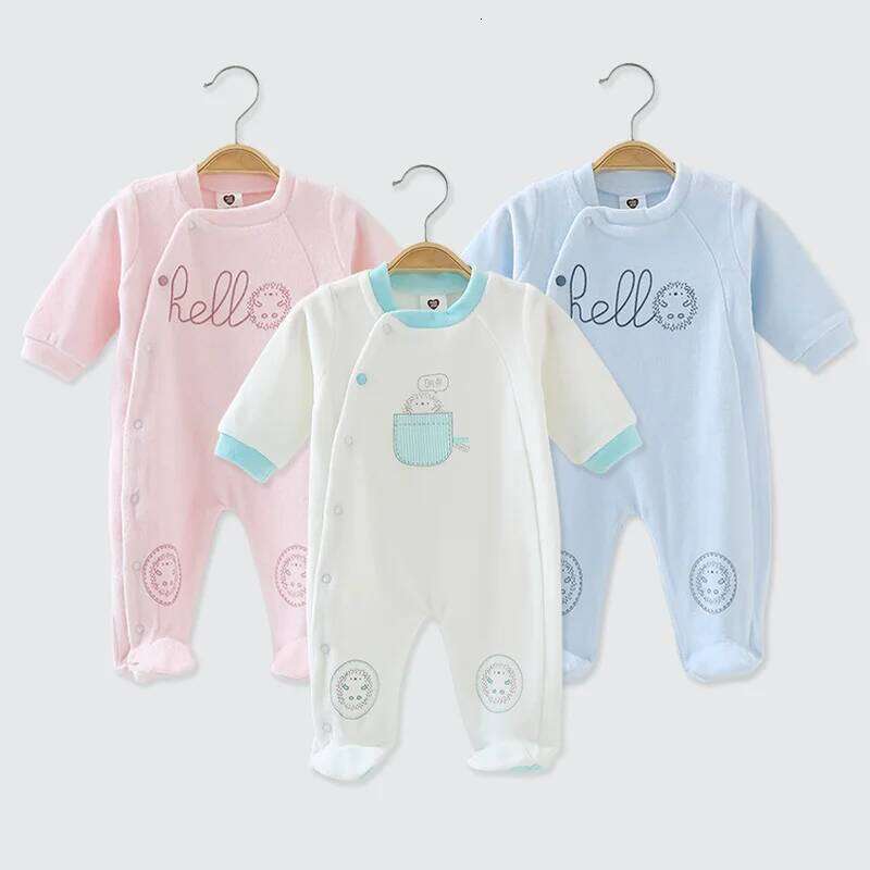 Newborn Baby Footed Romper Infant Side Opening Clothing Spring Winter Velour Jumpsuit Overall Long Sleeves Outfit 0-24M 26Y0224