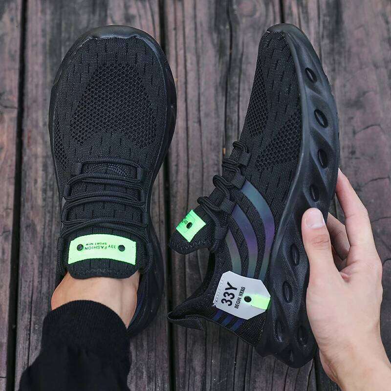Men's Breathable Lightweight Sneakers Outdoor Mesh Black Running Athletic Jogging Tenis Walking Shoes