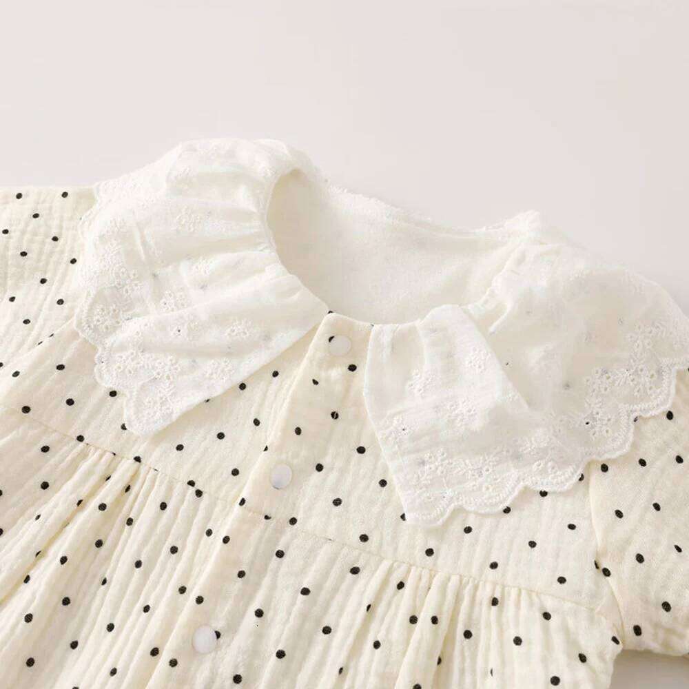 Gauze Baby Rompers Girls Floral Dot Print Peter Pan Collar Newborn Clothing Spring Autumn Infant Girl Long Sleeve Jumpsuit 26H0224