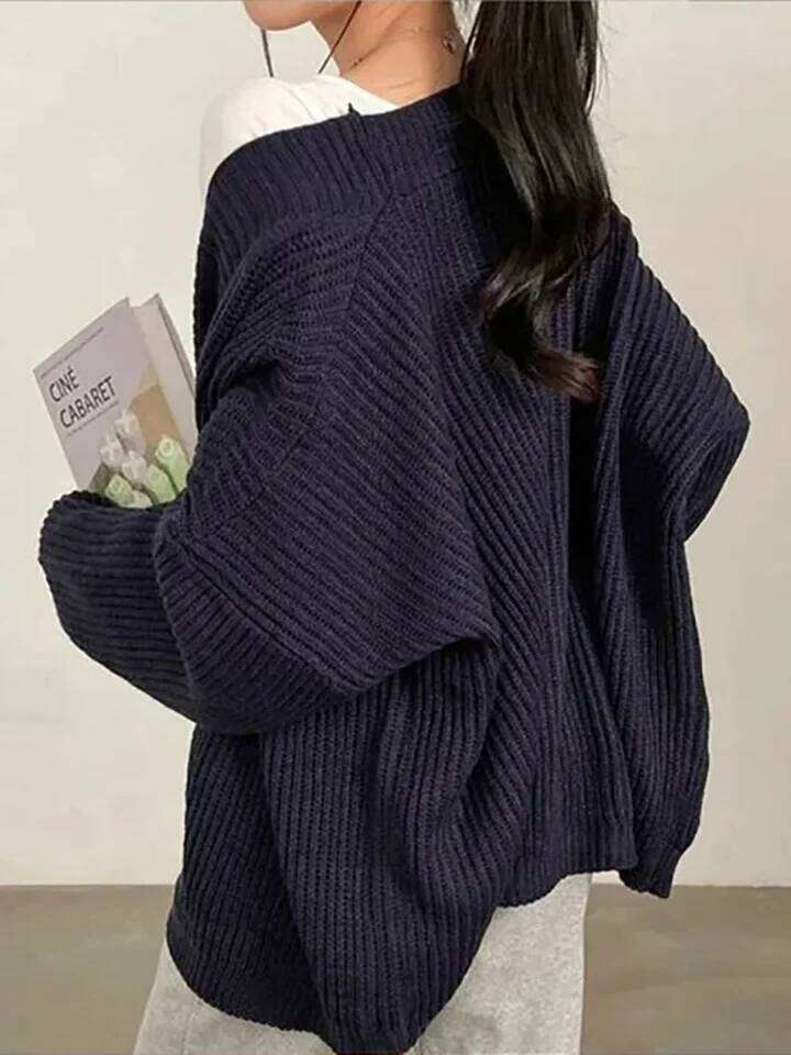 Mardi Hefxessdr Korean Women s Sweater Loose Sweaters Warm Solid Pullover Knitwear Basic Female Tops Autumn Winter Cardian