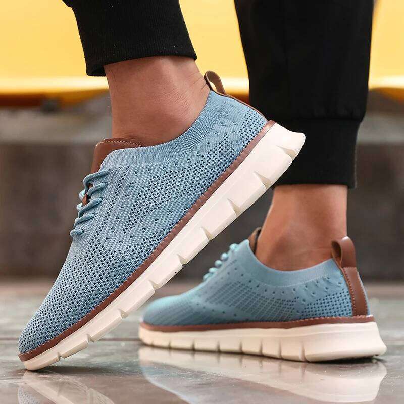 Men Casual Sneakers Classic Breathable Brogue Flats Cushioning Color Blocking Design Dress Comfort Soft Sole Walking Shoes