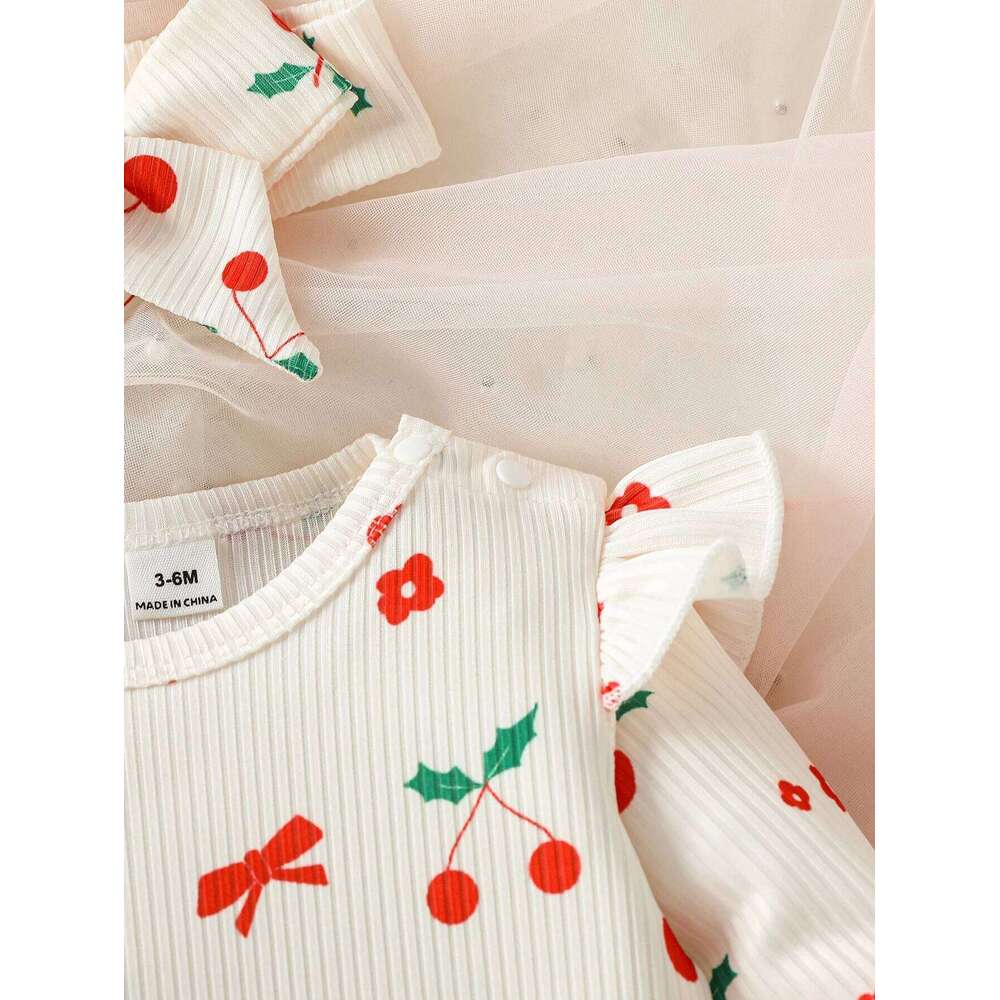 Cute Baby Girls Rompers Long Sleeve Outwear Newborn InfantPrint Cherry Jumpsuits Two Pieces Spring Autumn For 0-1Y 26H0224