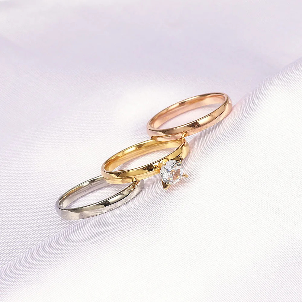 Wholesale 12Sets Cubic Zircon Stainless Steel Rings Men Women Wedding Jewelry 260124