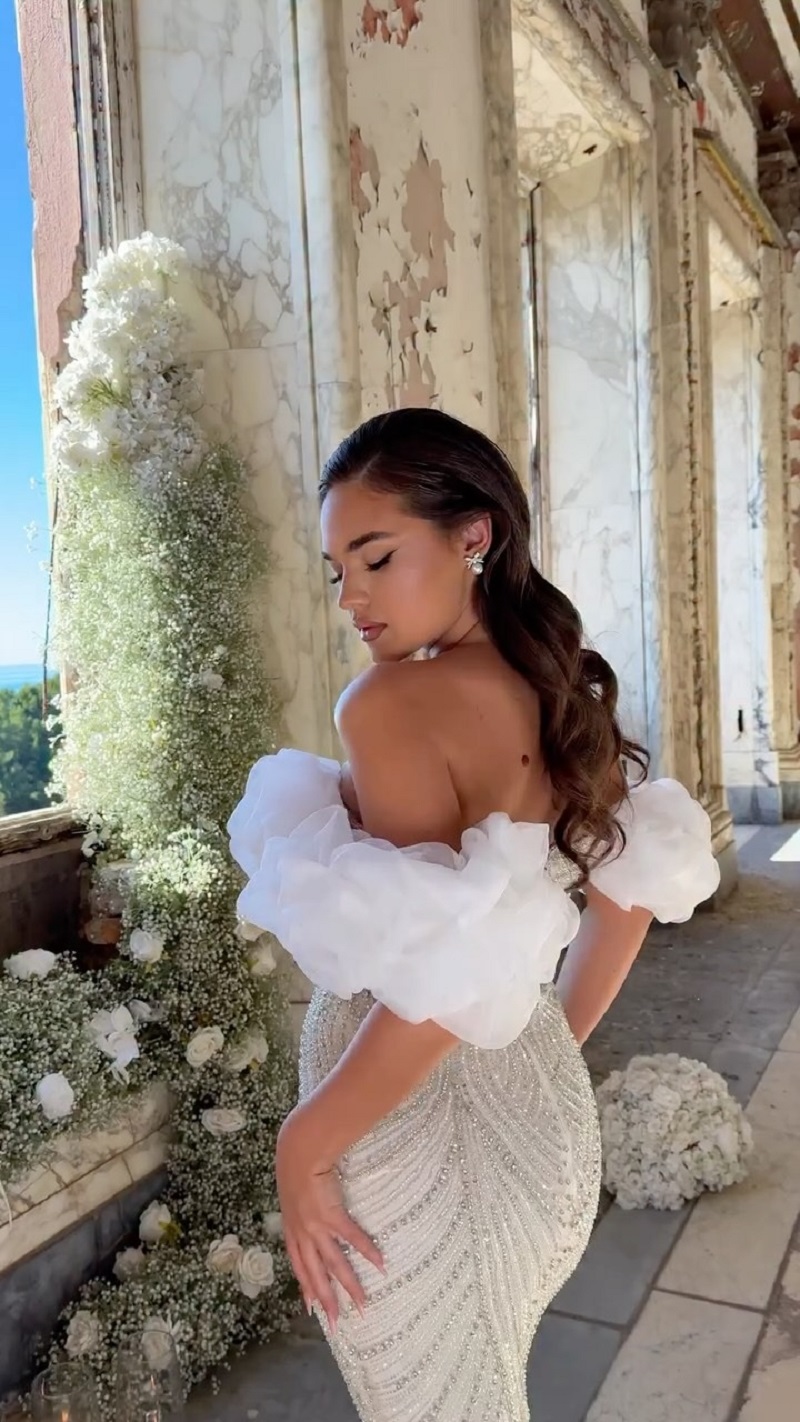 Luxury Mermaid Wedding Dress Off Shoulder Sleeveless Bridal Gowns Sequins Beaded Floor Length Dresses Custom Made vestidos