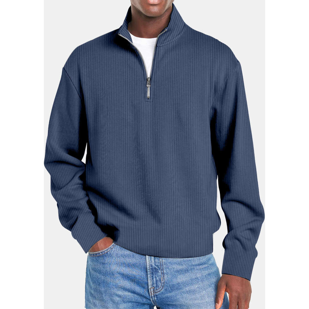 Amazon's long-sleeve zip-up men's casual top, sportswear, fashionable slim-fit polo, autumn new product