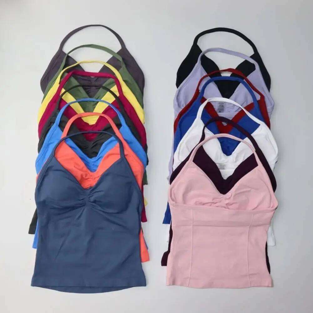 Longline Strappy Seamless Yoga Tank Tops Ruched less Gym Clothes Workout Sleeveless Shirts With Buit In Bra Vest Clothing 26Y0224