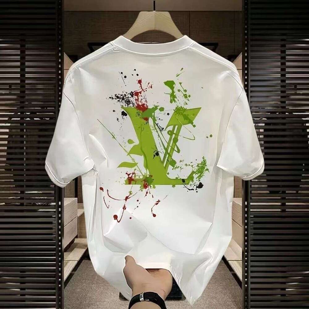 Summer New Pure Cotton Short T-Shirt For Men, Round Neck, Trendy Brand, Letter Print, Loose Fit, Versatile, High-End Feel, Half Sleeve Tee