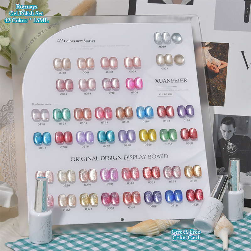 XUANFEIER 42 Colors Magnetic Glass Bead Crystal Cat Eye Gel Nail Polish Set Soak Off UV LED Shiny Long Lasting for Nail Art Salon Manicure