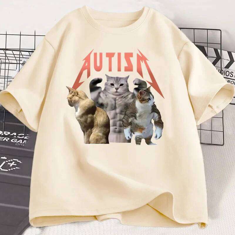 Funny Cat Autism T shirt Men Women summer Cotton Short Sleeve Tshirt Unisex Streetwear Print t-shirt Oversized Male Clothes Top H260224