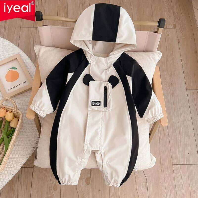 IYEAL Clothes Spring Double layered Stormtrooper Coat Baby Boys Black white color blocked jumpsuit Outerwear 26H0224