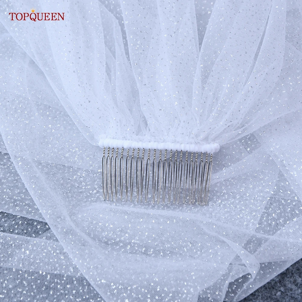 Topqueen V101 Sparking Bridal Veils Long Golden Bride Wedding Veil Cathedral Champagne Colored Yarn with Sequins Royal 260208