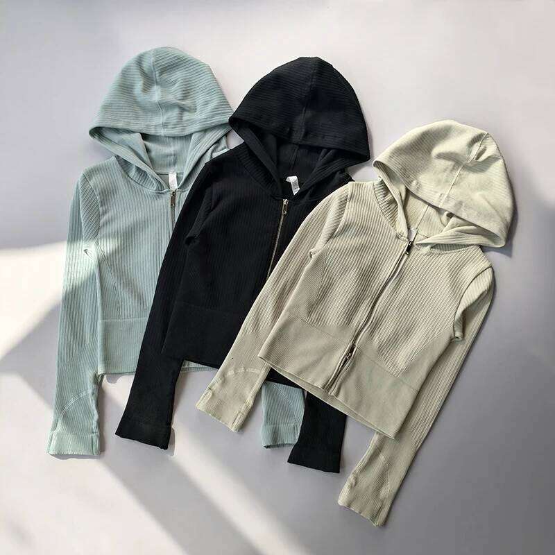 New Hooded Tight Fitting Sports for Women's Training Suit Long Sleeved Zipper Yoga Running Top 26Y0224