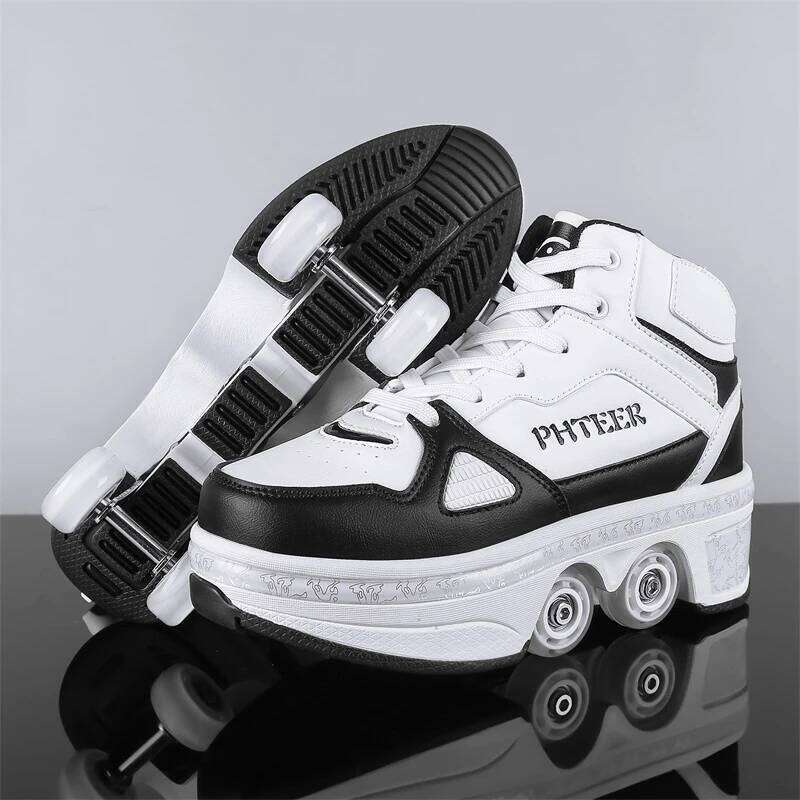 Boys Girls Rage Four Wheel Student Edition Kids Shoes with Retractable Wheels Adult Walking Skating Shoe 26W0224