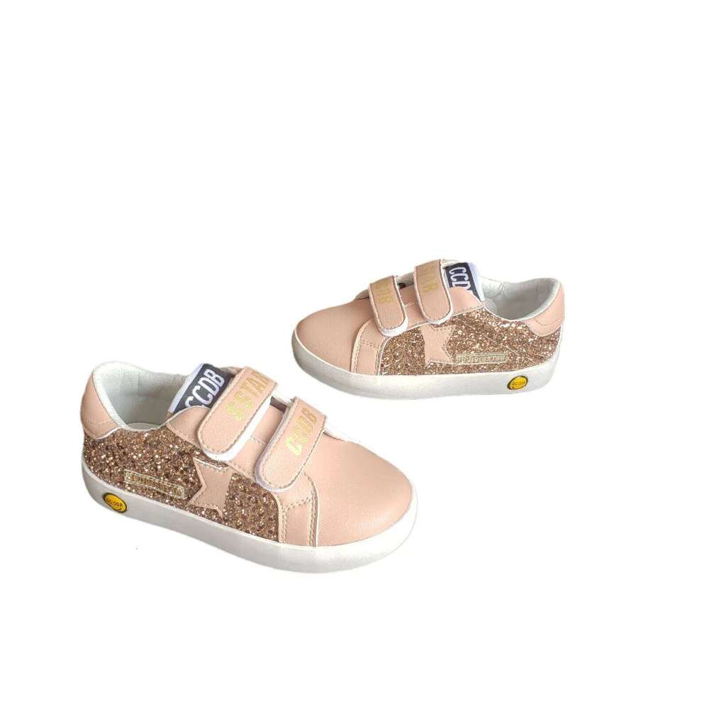 Casual Board Fashion Girls Solid Color Kids Shoes Lacquered Boys Soft Soled Velcro Front Lacing Sequin Sneakers 26W0224