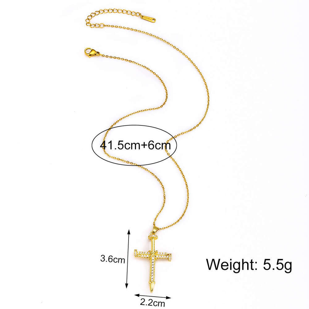 European And American Cross-Border Hip-Hop Cross Necklace Micro-Inlaid Zirconia 18K Gold Personalized Collarbone Chain With Stud Pendant For Commuting