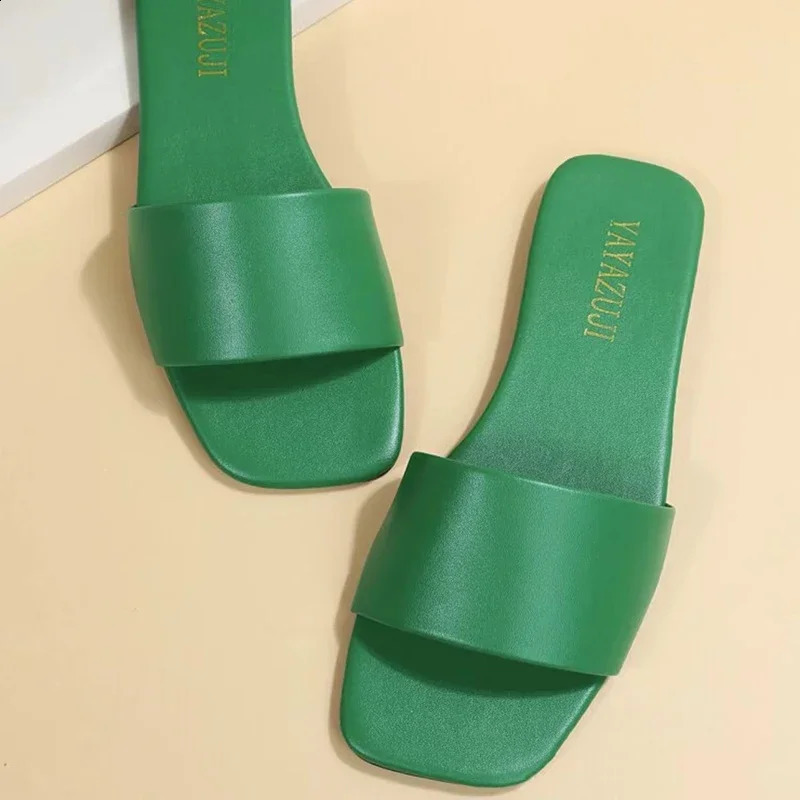 Fashion Minimalist Single Band Slide Sandals Solid Color Women Slippers Summer Outdoor Sandy Beach Open Toe Flat Shoes 260130