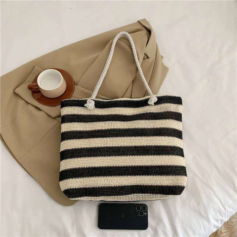 Women Color Contrast Beach Handbag Large Capacity Simple Shoulder Ladies Summer Daily Bag Z260224