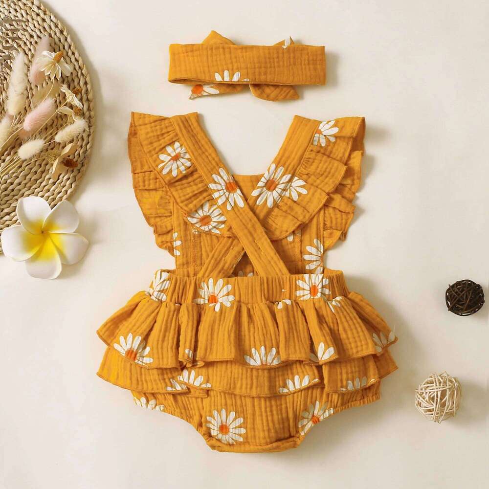 Summer Newborn Infant 0-18Month Baby Girls Romper Sunflower Print Sleeveless Cute Kids Onepiece Jumpsuit 26Y0224