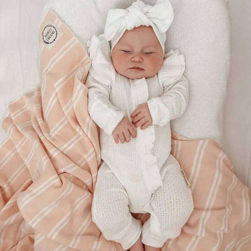 Long Sleeves Knitted Jumpsuit For Infants Girl Comfortable Adorable Autumn Winter Newborn Bodysuit Solid Waffle Romper 26H0224