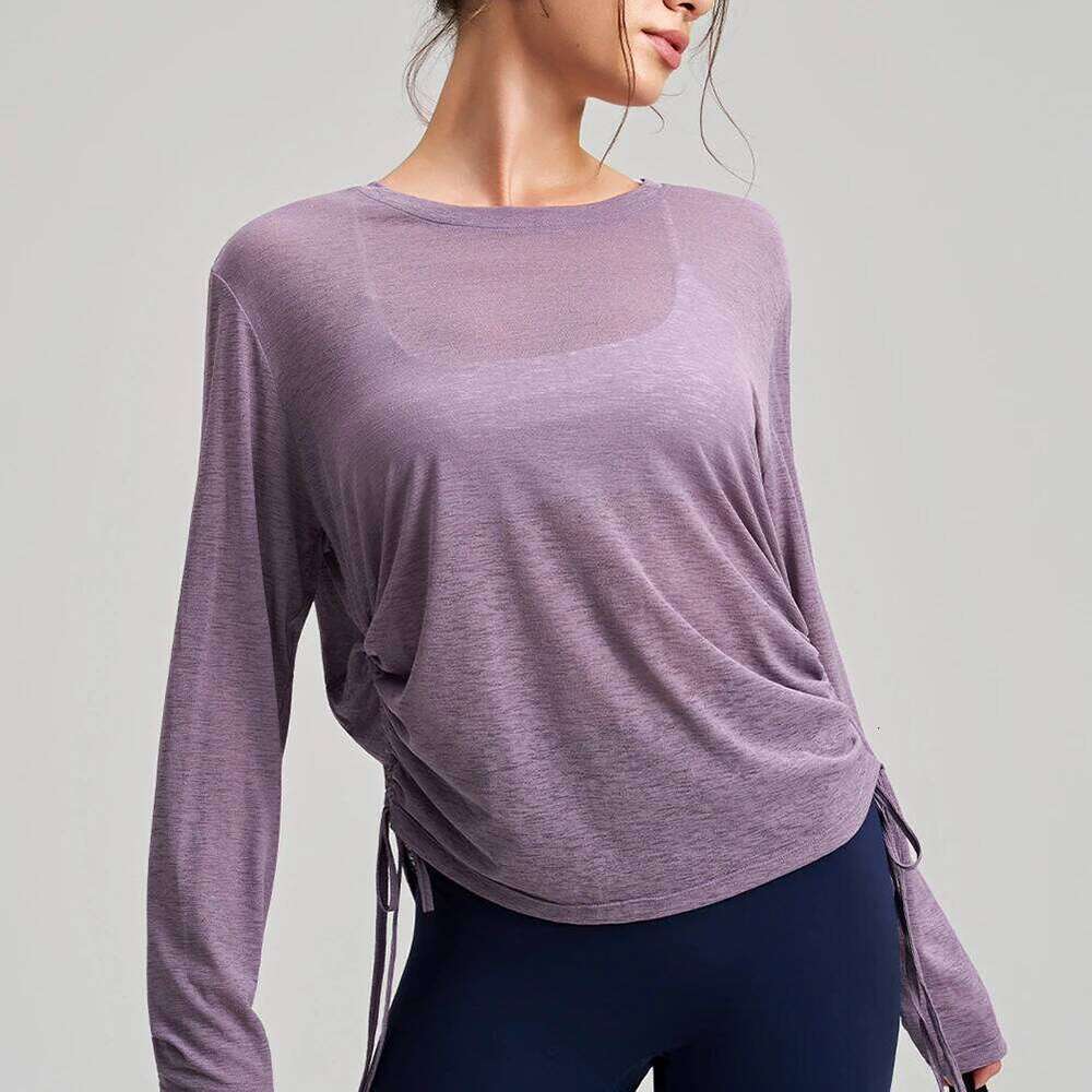 Women's Yoga Cover Up Shirt Long Sleeve, Drawstring Loose Fit Tunic, Breathable Round Neck Outerwear for Gym 26Y0224