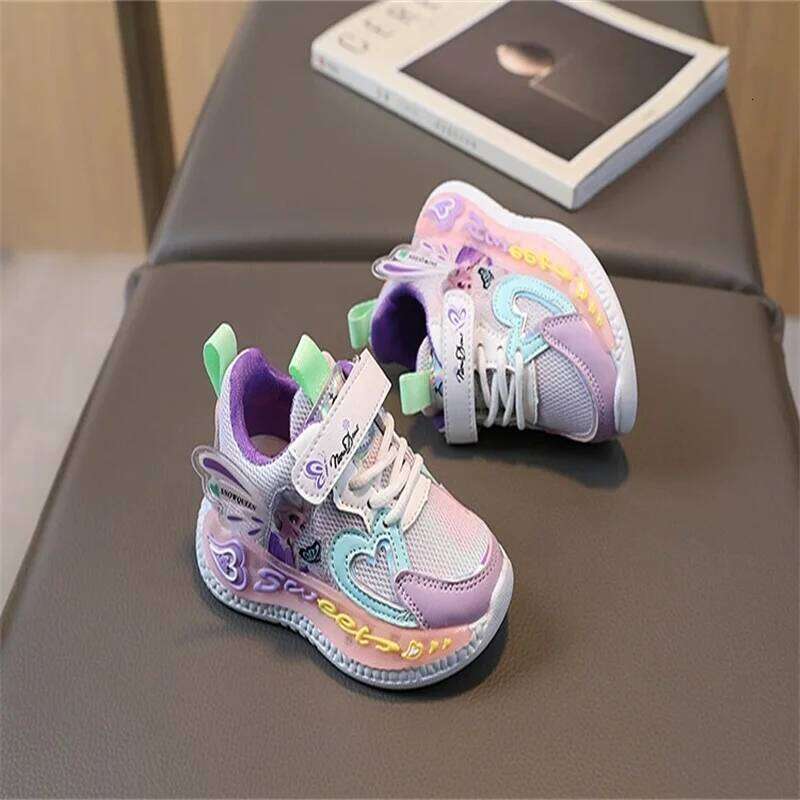 Kids Led Lights Children Sneakers Girls Elsa Frozen Princess Casual Sport Baby Anti-slip Shoes Size 22-31 26W0224