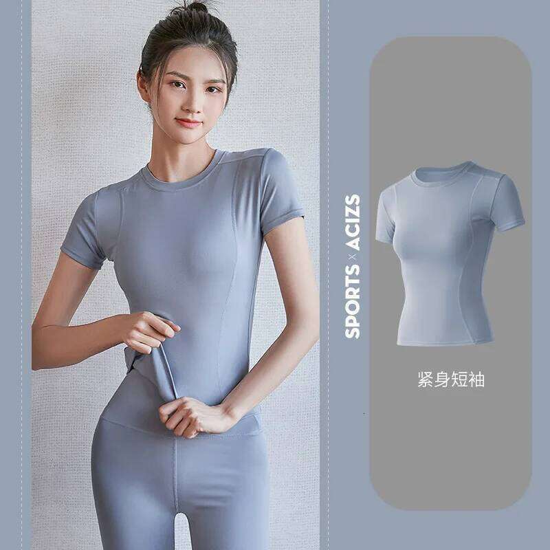 Women's Sports Fitness Clothing Slim Running Sweat Absorbing Skinny Yoga Quick Drying Clothes Short Sleeved T-shirt 26Y0224