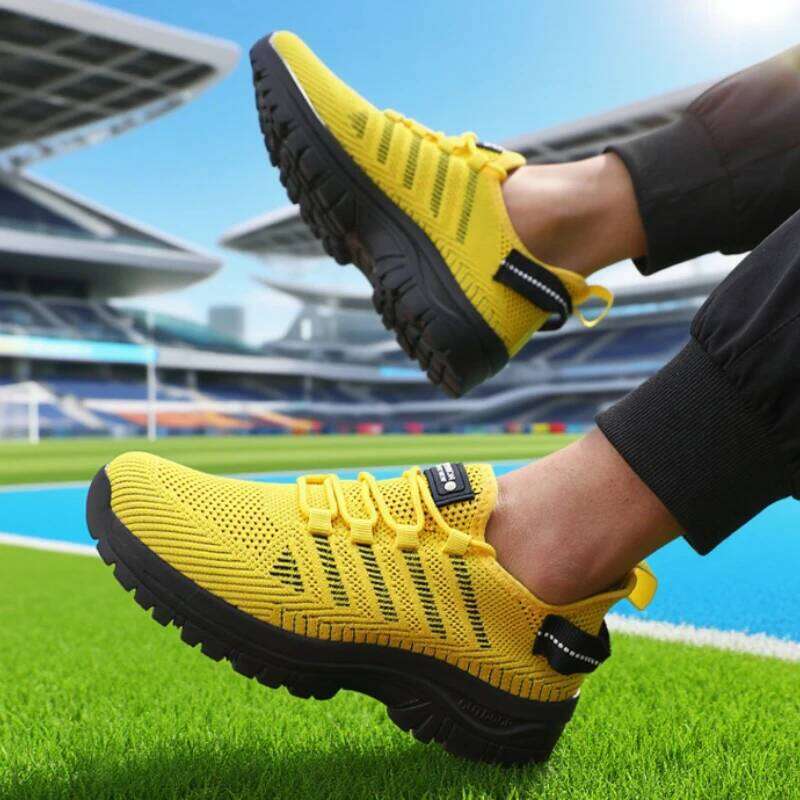 Men's Casual Mesh Breathable Knitted Comfortable Outdoor Flat Walking Shoes Trendy Striped Design Jogging Shoe Sneakers Men