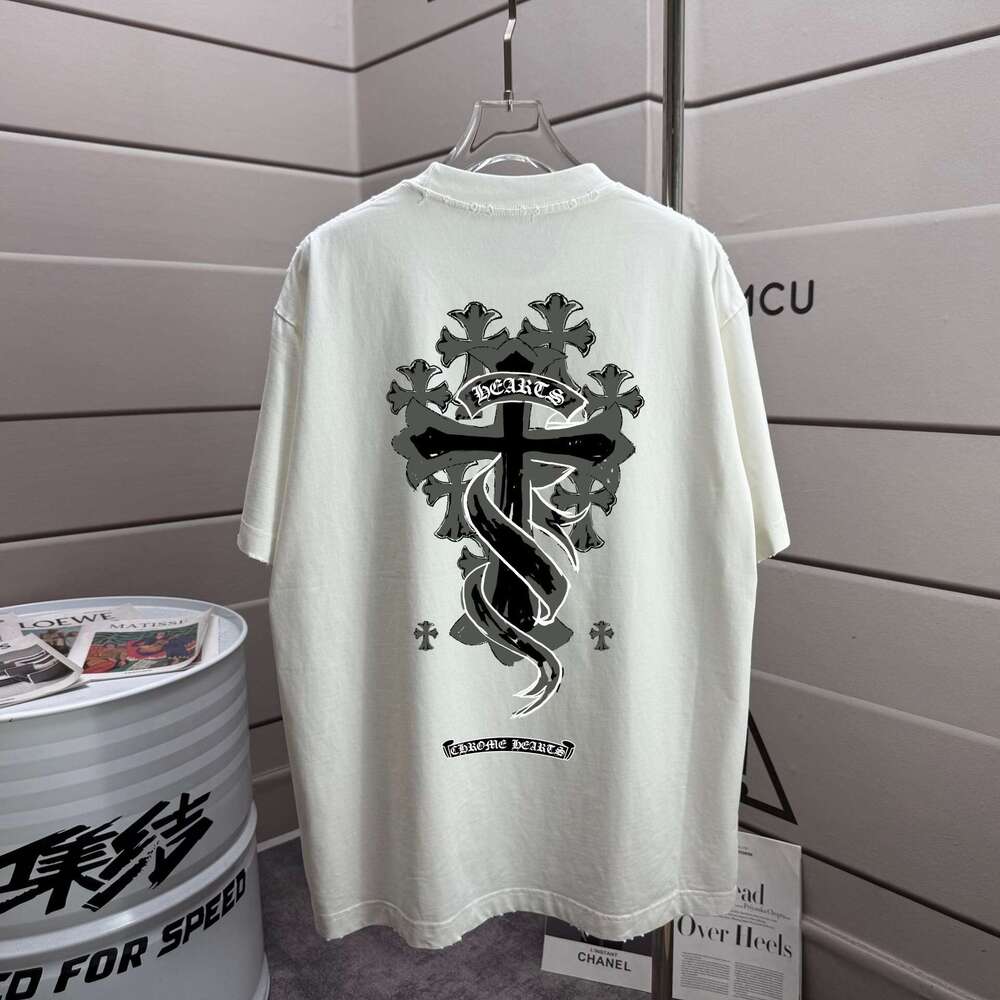 New Arrivals Authentic Version Of Trendy Brand American And European Style -Sleeved Classic Cross Print, Loose Fit, Unisex, Round Neck