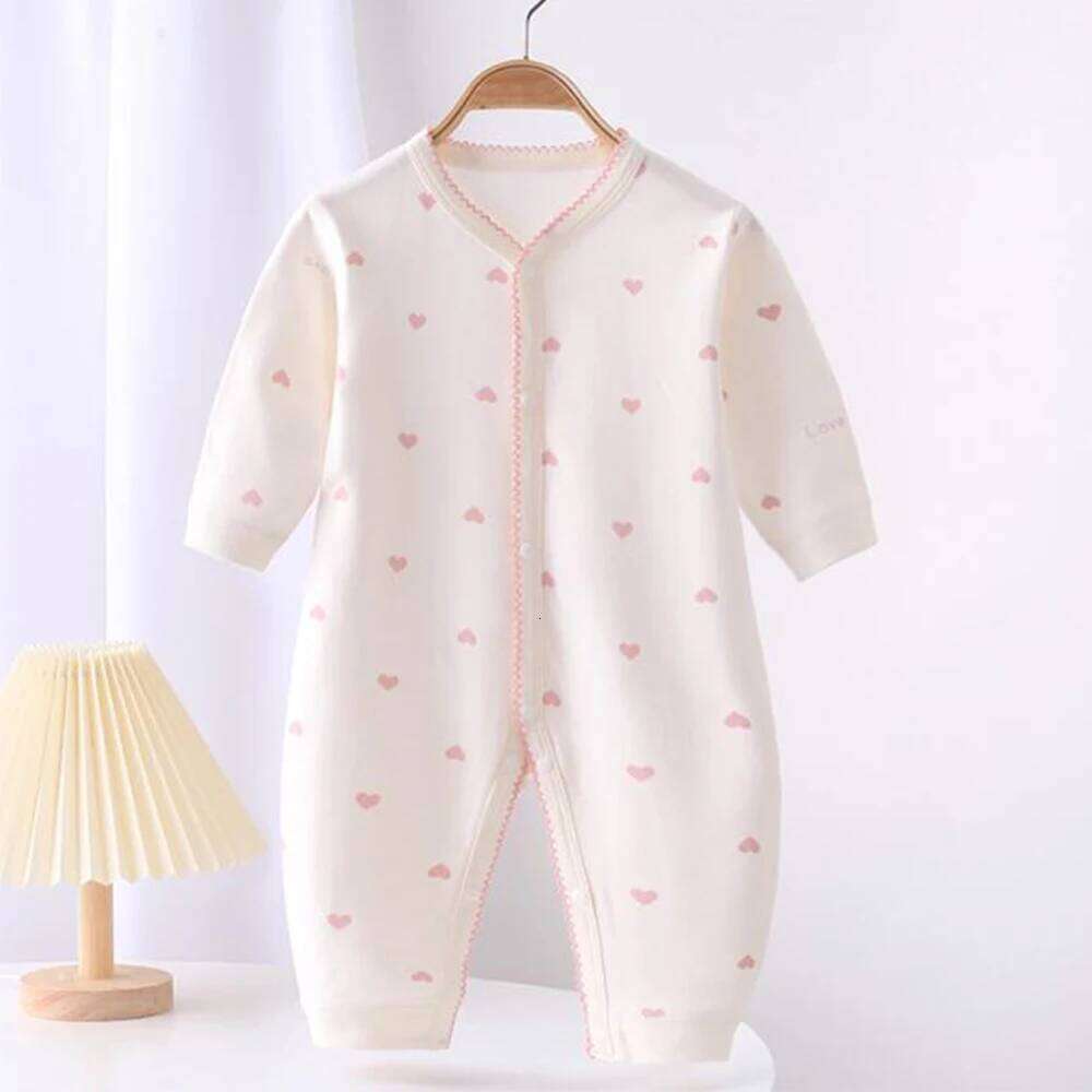 Girl Clothing Cotton Spring Autumn Long Sleeve Baby Rompers Heart Shape Floral Print Infant Boy Jumpsuit 26H0224