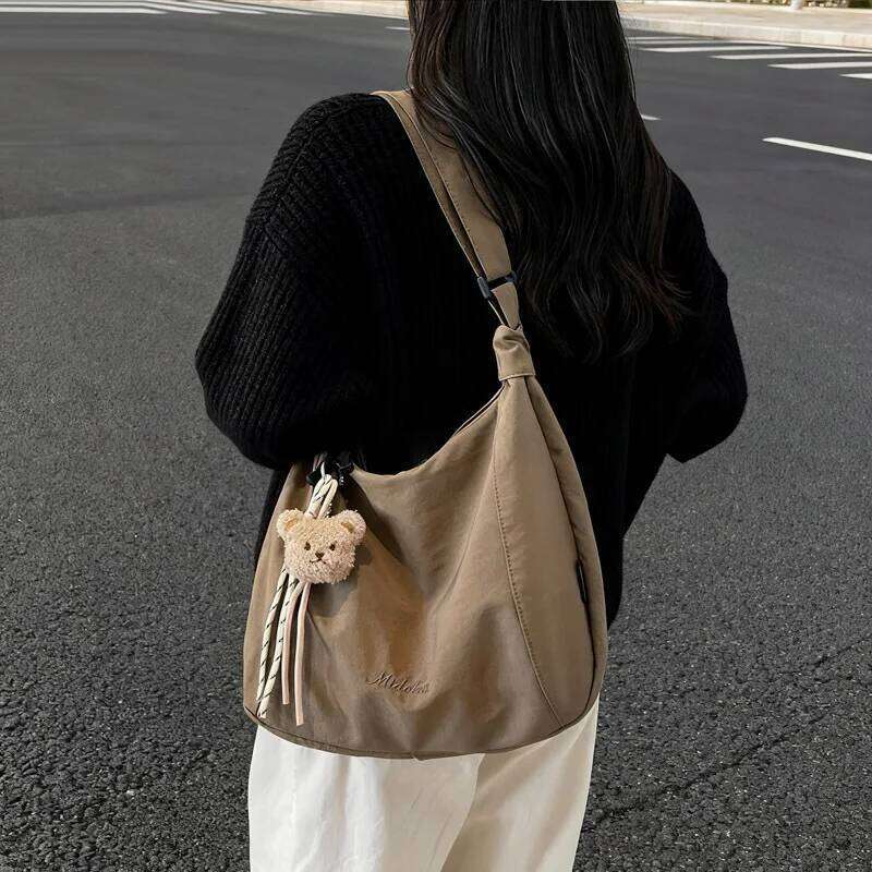Korean Style Texture Simple Crossbody Women Fashion Embroidered Letter Shoulder Casual Folded Versatile Commuting Bag Z260224