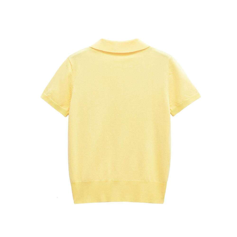 Dave&Di 2025 SS Clothing Minimalist Yellow Knitted T-shirt Short Sleeved Top Polo Shirt For Women 26W0224