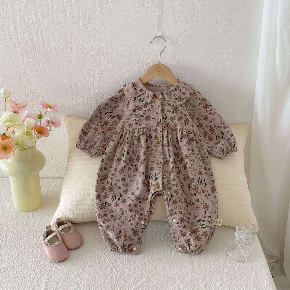 2026 Spring New Baby Long Sleeve Romper Infant Girl Peter Pan Collar Floral Jumpsuit Cotton Newborn Toddler Clothes 0-24M 26H0224