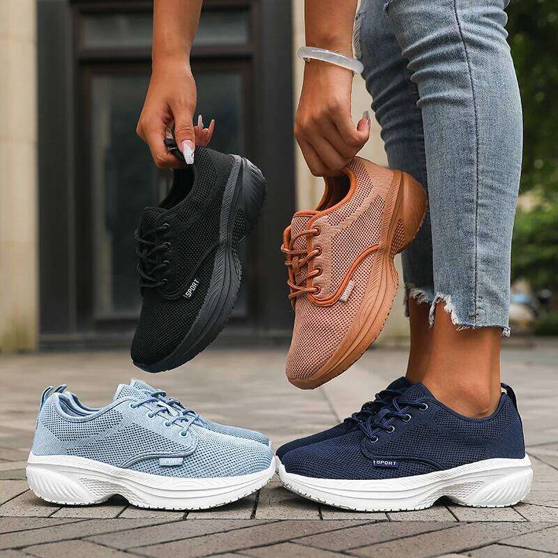 New Wide Last Soft Breathable Comfortable Lace Up Walking Outdoor Tennis Slow Running Women's Platform Shoes 26W0224