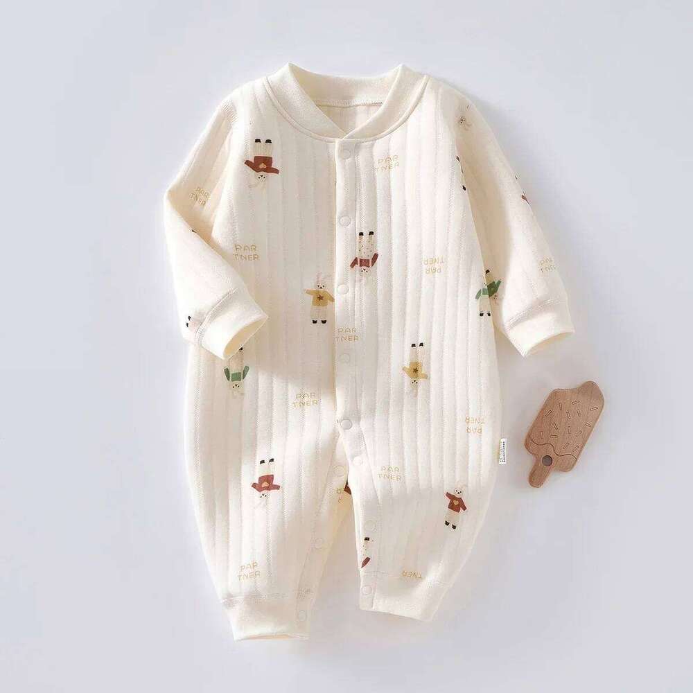 2026 Newborn Romper Thickened Warm Sleepwear Spring 0-24M Baby Girls Boys Clothes Cotton Adorable Pajama Jumpsuit Animal Print 26Y0224