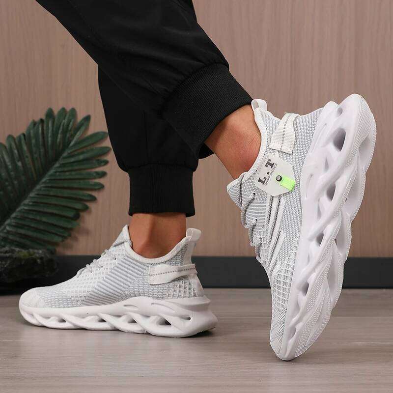 Men's Running Sneakers Breathable Mesh Upper Unique Hollow Out Design Lace Up Comfortable Modern Cushioned Sports Shoes