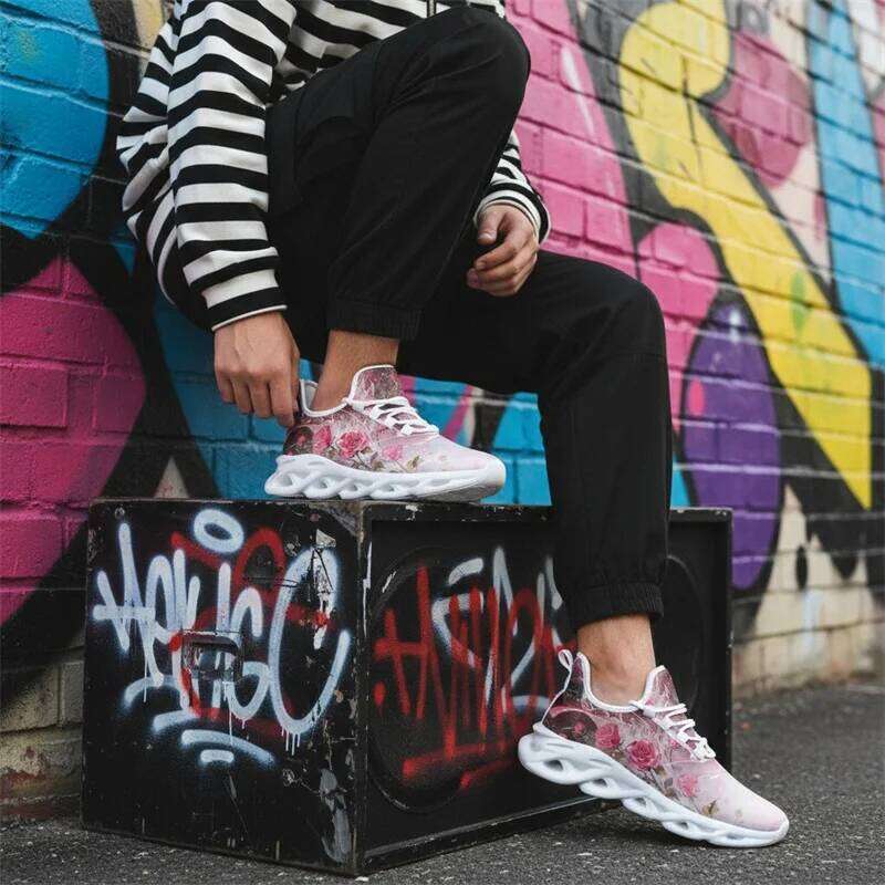 Womens Men Anti Slip Lightweight Breathable Printed Pattern Running Comfortable Canvas Shoes Flats Casual Sneakers