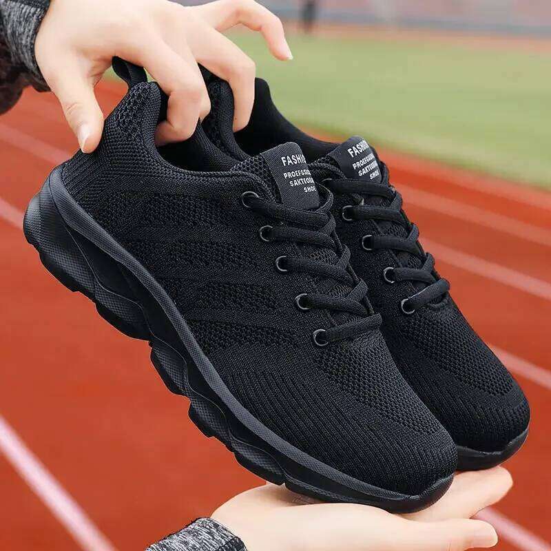 Black Non Slip Women's Fashion Lightweight Running Sneakers Breathable Casual Travel Comfortable Shoes for Work
