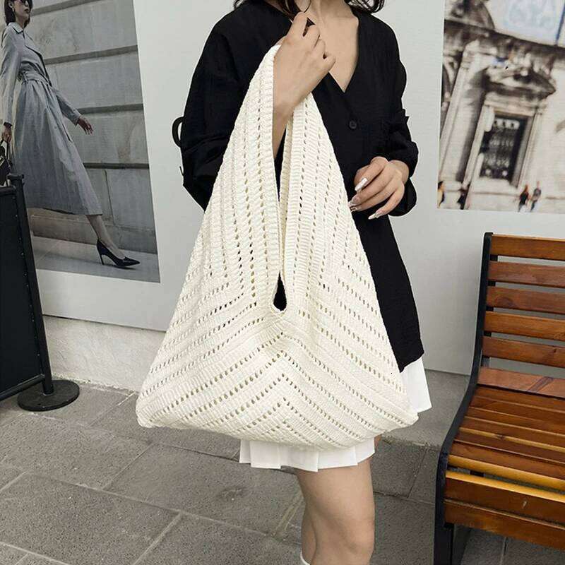 Women's Handmade Crochet Tote Large Capacity Knitted Trendy Summer Beach Shoulder Bag Hollow out Handbag in Khaki Z260224