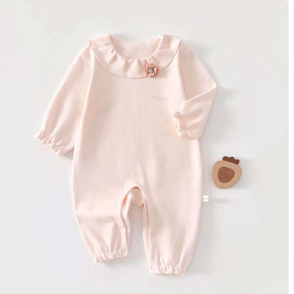 Girl Cotton Clothes Infant Romper Long Sleeve Solid Color Flower Spring Autumn Princess 1st Birthday Baby Jumpsuits 26H0224
